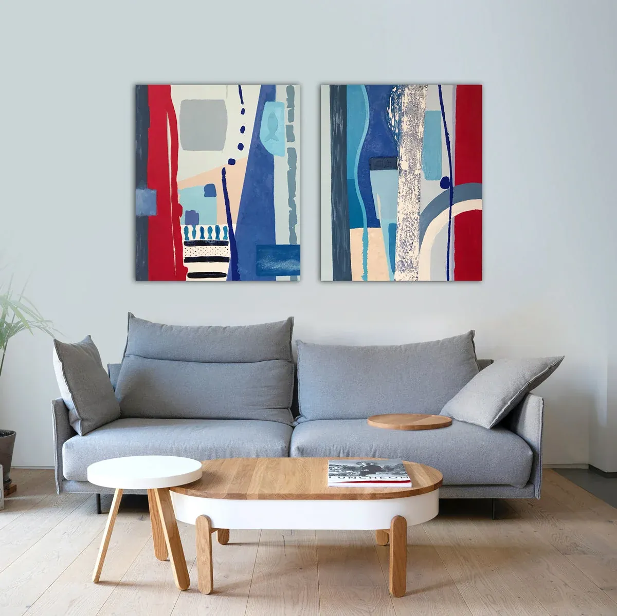 Comporta, a commissioned diptych, hanging above a sofa
